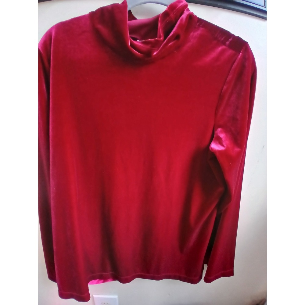 Susan Graver Velvet Velour Top Cowl Neck RED‎  Longline